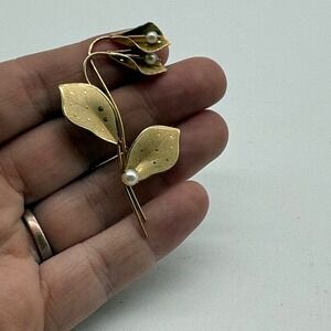 Vintage Marlana 12K Gold Filled Lily Brooch Pin Cultured Pearl Floral